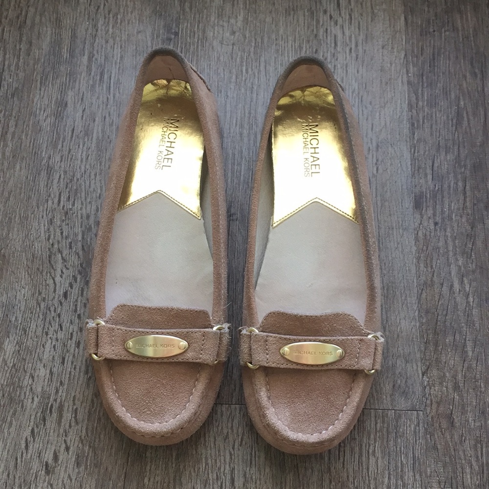 Michael Kors Suede Loafers with Gold Hardware